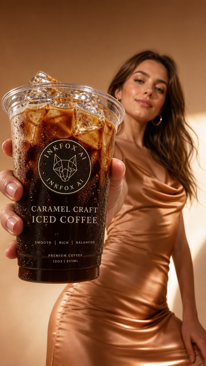 Create a high-end commercial advertising photo for an iced coffee beve